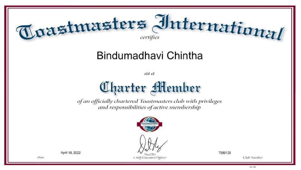 Charter member recognition at Chalk and Duster Toastmasters, Navi Mumbai